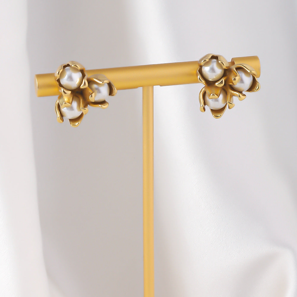 Stainless Steel Earrings Temperament Colorfast Plating 18K Dold Pearl