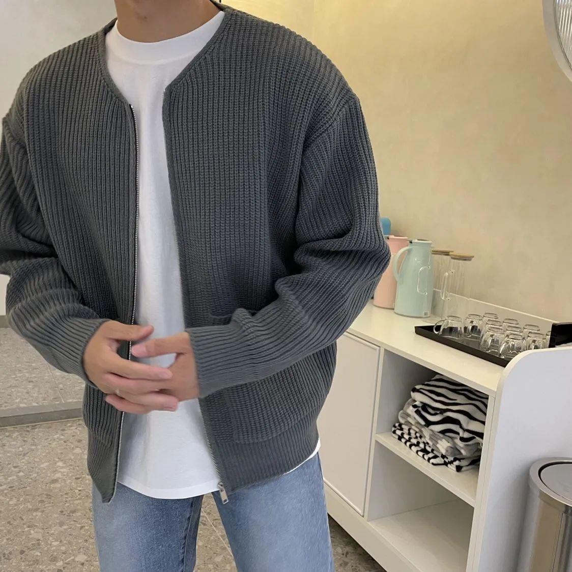 Men Zip Up Knitted Cardigan Lined Funnel Neck Jumper Sweater Pockets Coat All Seasons Comfortable Soft Long Sleeve - Fourth Pyramid USA