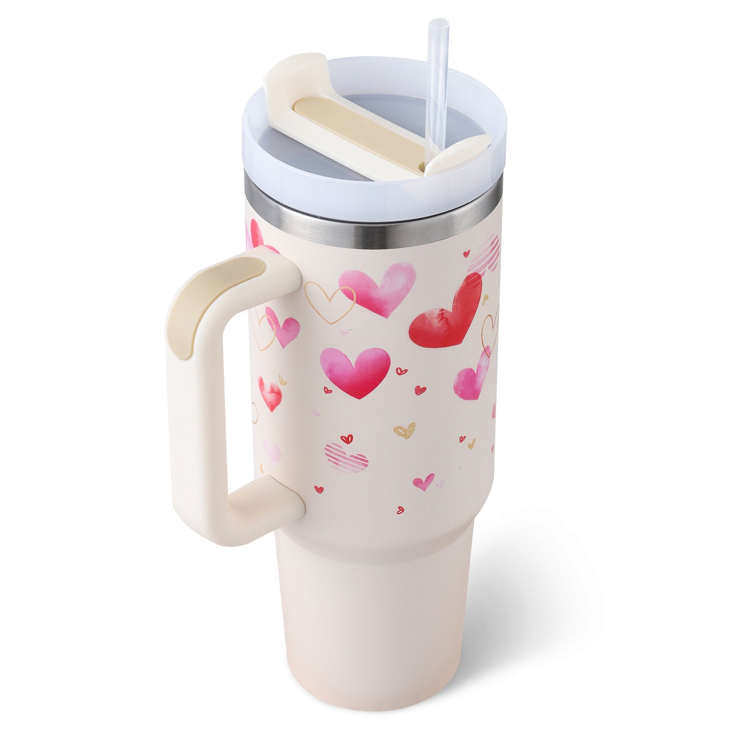 40 Oz Tumbler With Handle Straw Insulated, Stainless Steel Spill Proof Vacuum Coffee Cup Tumbler With Lid Tapered Mug Gifts For Valentine Lover Suitable For Car Gym Office Travel - Fourth Pyramid USA