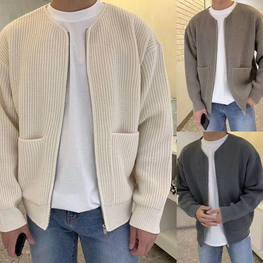 Men Zip Up Knitted Cardigan Lined Funnel Neck Jumper Sweater Pockets Coat All Seasons Comfortable Soft Long Sleeve - Fourth Pyramid USA