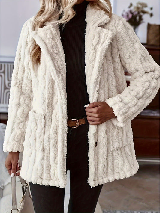 Double-sided Plush Water Ripple Button Cardigan Pocket Lapel Casual Top Jacket - Fourth Pyramid USA