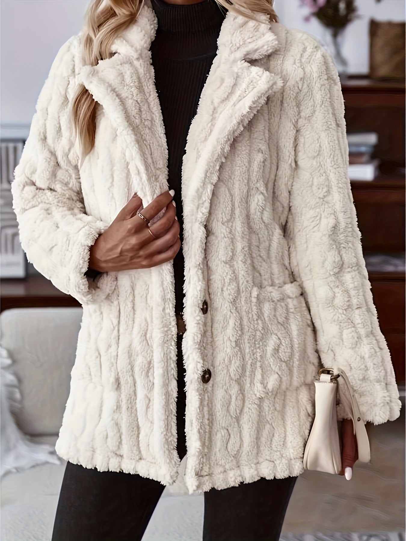 Double-sided Plush Water Ripple Button Cardigan Pocket Lapel Casual Top Jacket - Fourth Pyramid USA