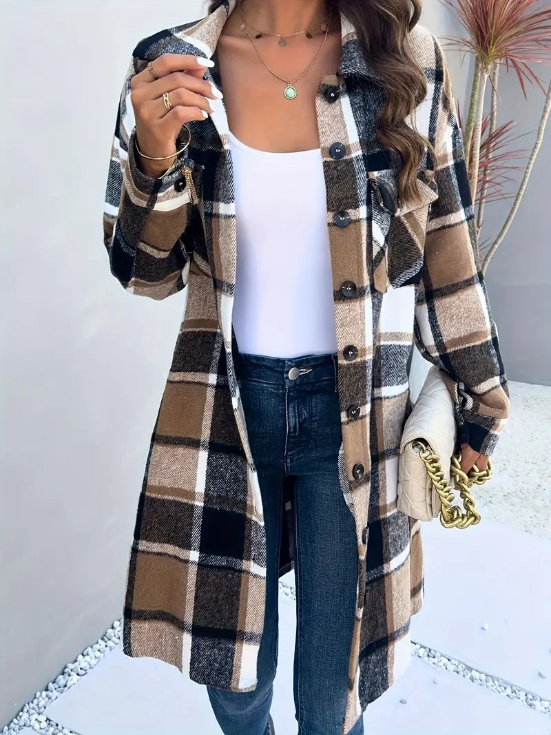 Vintage Plaid Long Cardigan Shirt Jacket - Fourth Pyramid USA