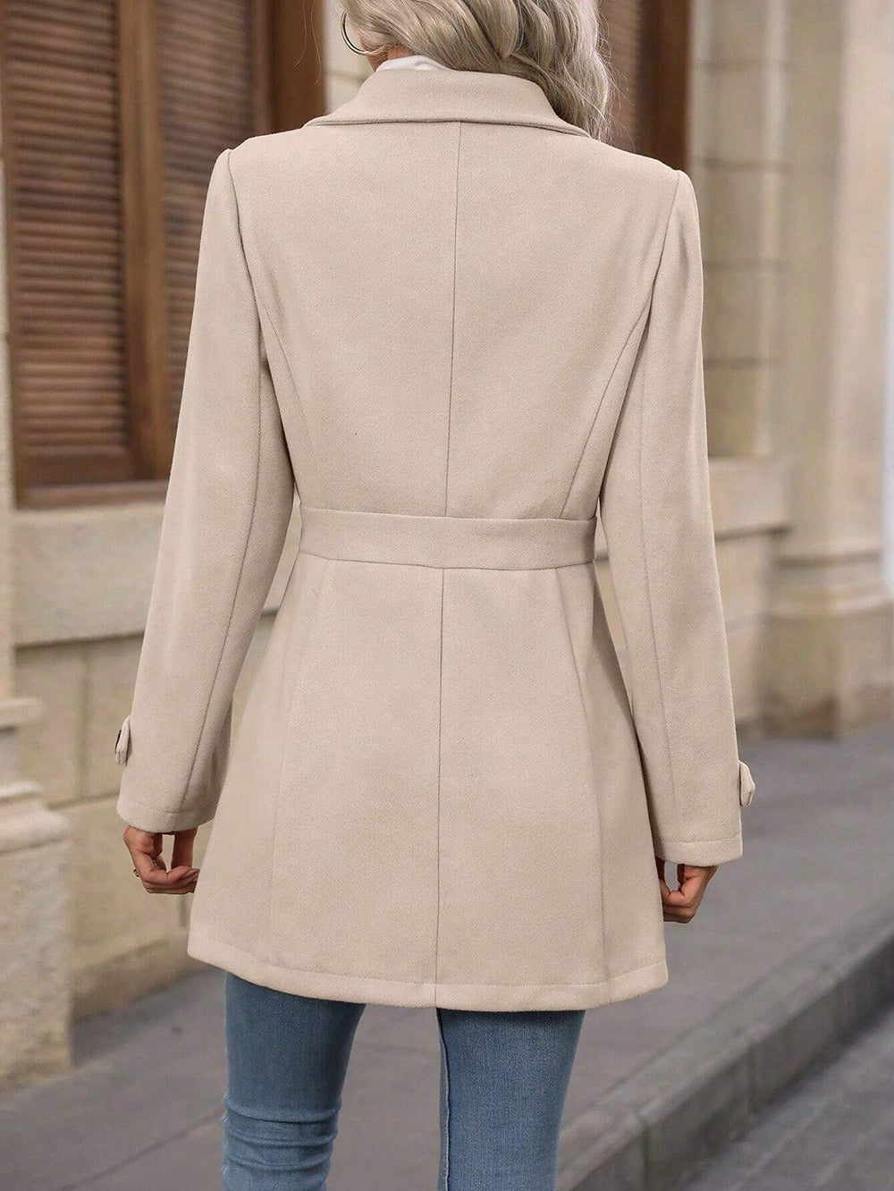 Elegant Single-breasted Woolen Coat Buttons Lapel Mid-length Jacket Temperament Commuter Outwear Clothing For Women - Fourth Pyramid USA