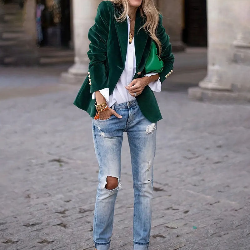 Velvet Lapel Casual Suit Business Fashion Slim Single-breasted Jacket Outwear Clothing For Women - Fourth Pyramid USA