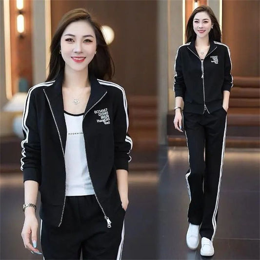 Casual Sports Women's Fashionable Stylish Coat Straight-leg Pants Plus Size Two-piece Suit - Fourth Pyramid USA
