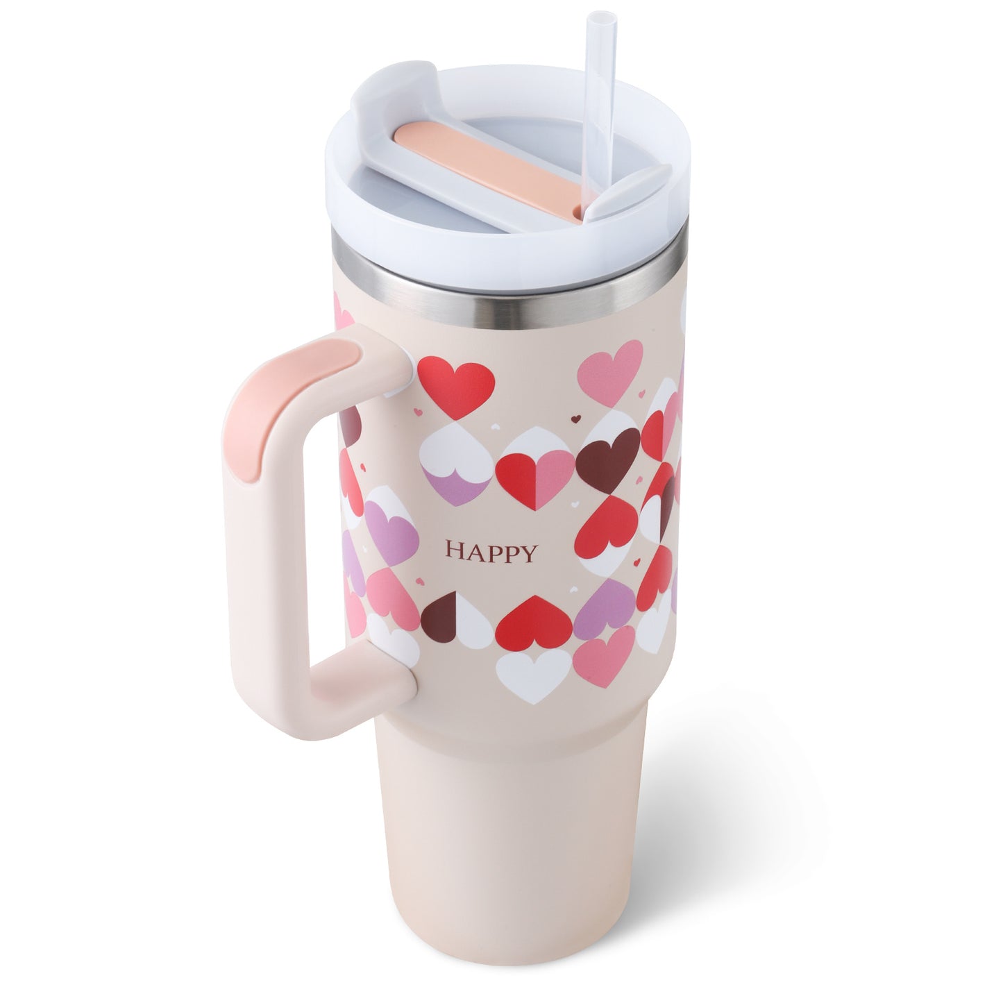 40 Oz Tumbler With Handle Straw Insulated, Stainless Steel Spill Proof Vacuum Coffee Cup Tumbler With Lid Tapered Mug Gifts For Valentine Lover Suitable For Car Gym Office Travel - Fourth Pyramid USA