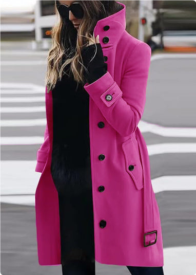Autumn Winter New Woolen Coat Women's Slim Fit Cardigan Large Coat Women Long Sleeve Single Breasted Stand Collar Woolen Coat - Fourth Pyramid USA