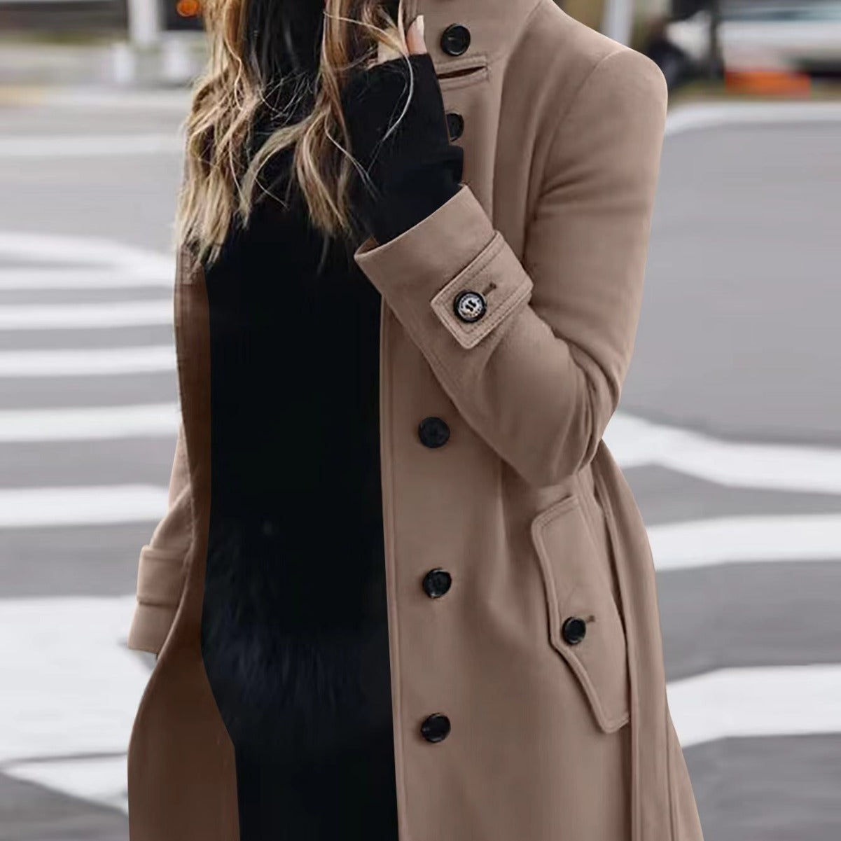 Autumn Winter New Woolen Coat Women's Slim Fit Cardigan Large Coat Women Long Sleeve Single Breasted Stand Collar Woolen Coat - Fourth Pyramid USA