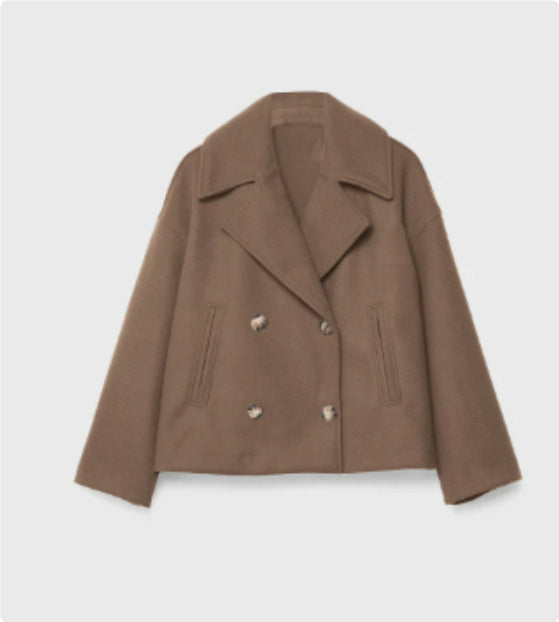 Ins Double-breasted Lapel Blazer Jacket Fashion Loose Woolen Short Coat Elegant Commuting Women's Clothing - Fourth Pyramid USA