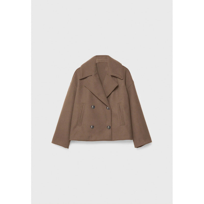 Ins Double-breasted Lapel Blazer Jacket Fashion Loose Woolen Short Coat Elegant Commuting Women's Clothing - Fourth Pyramid USA