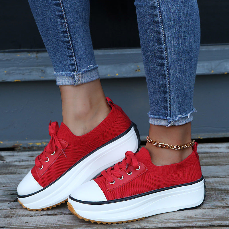 Casual Round Toe Flat Shoes Lace-up Sneakers Thick Bottom Platform Shoes