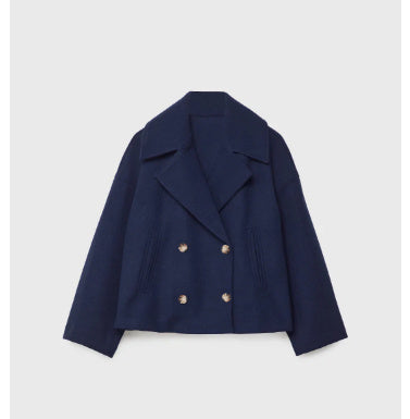 Ins Double-breasted Lapel Blazer Jacket Fashion Loose Woolen Short Coat Elegant Commuting Women's Clothing - Fourth Pyramid USA