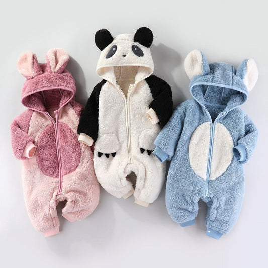 Autumn And Winter Clothes For Babies Baby Thick Warm Long Sleeves Romper Fleece-lined