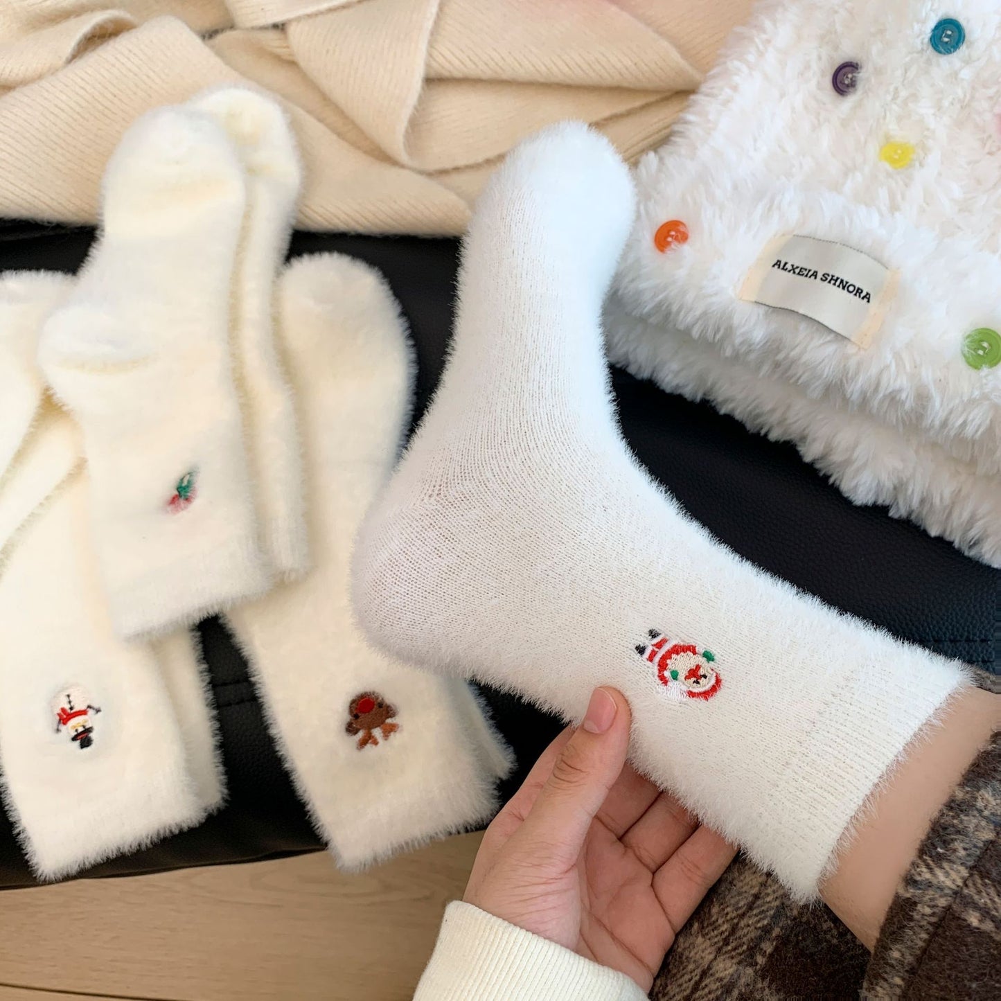 Women's Autumn And Winter Style White Mink Fur Christmas Stockings