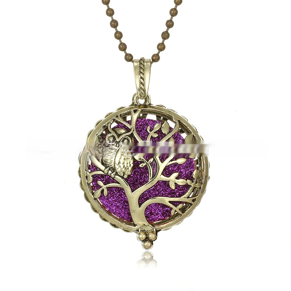 30mm Owl Essential Oil Diffusion Hollow Couple Lucky Tree Magnet Perfume Box Pendant