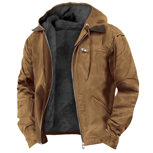 Winter Hooded Coat With Pockets Fashion Warm Fleece Zip-up Jacket Casual Outwear Men's Clothing - Fourth Pyramid USA
