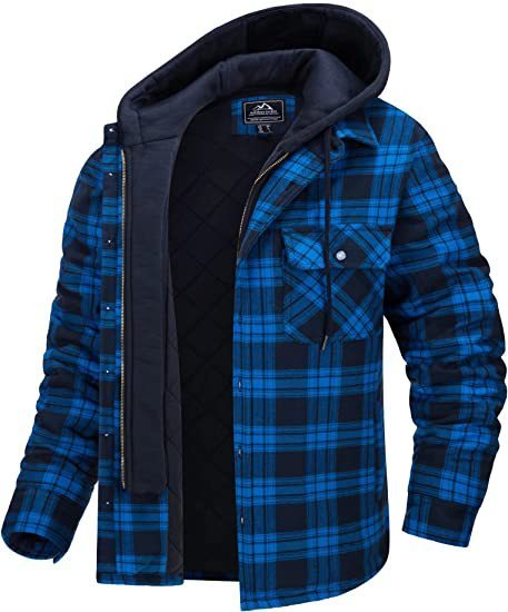 Men's Plaid Hooded Coat Winter Warm Button Zip-up Jacket Fashion Casual Thick Padded Long Sleeves Outerwear Clothing - Fourth Pyramid USA