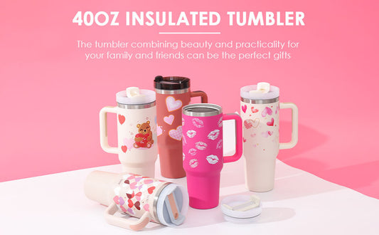 40 Oz Tumbler With Handle Straw Insulated, Stainless Steel Spill Proof Vacuum Coffee Cup Tumbler With Lid Tapered Mug Gifts For Valentine Lover Suitable For Car Gym Office Travel - Fourth Pyramid USA