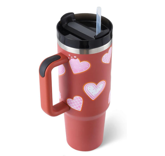 40 Oz Tumbler With Handle Straw Insulated, Stainless Steel Spill Proof Vacuum Coffee Cup Tumbler With Lid Tapered Mug Gifts For Valentine Lover Suitable For Car Gym Office Travel - Fourth Pyramid USA