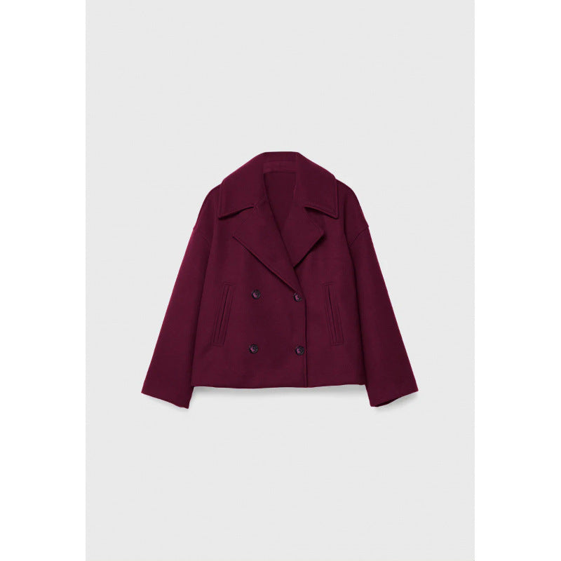 Ins Double-breasted Lapel Blazer Jacket Fashion Loose Woolen Short Coat Elegant Commuting Women's Clothing - Fourth Pyramid USA