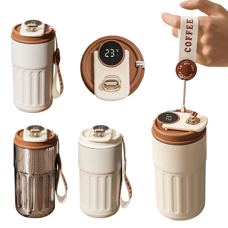 Smart Digital Thermal Bottle Portable Coffee Mug Stainless Steel Water Bottle In-Car Insulated Cup Keep Cold Vacuum Flasks 450ml - Fourth Pyramid USA