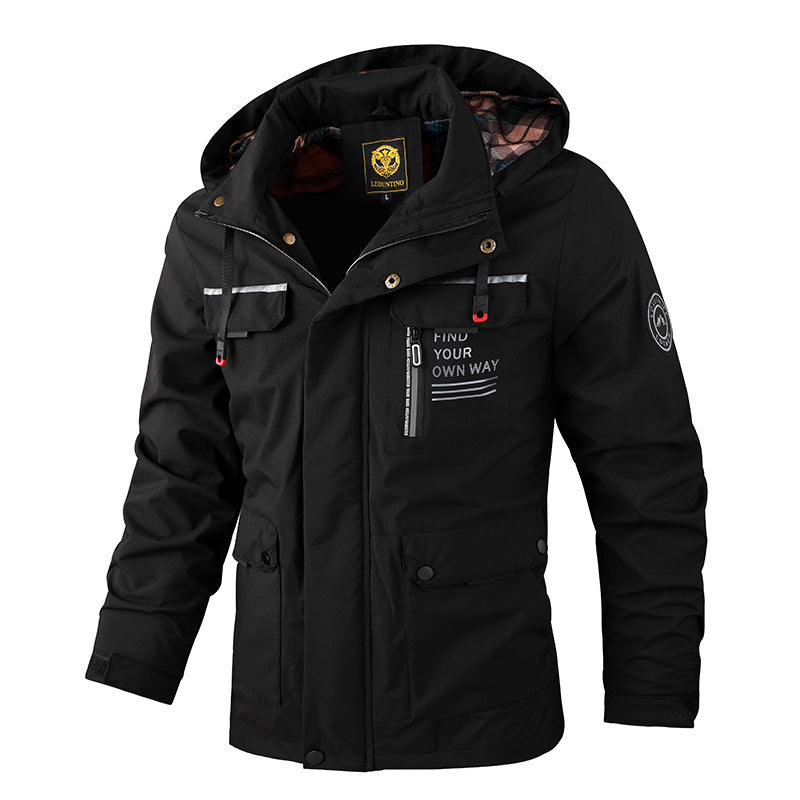Fashion Men's Casual Windbreaker Jackets Hooded Jacket Man Waterproof Outdoor Soft Shell Winter Coat Clothing Warm Thick Tops - Fourth Pyramid USA