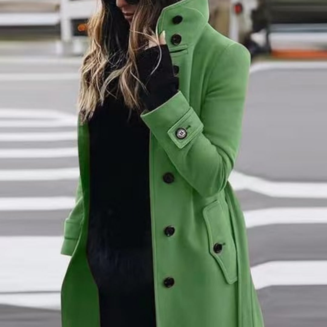 Autumn Winter New Woolen Coat Women's Slim Fit Cardigan Large Coat Women Long Sleeve Single Breasted Stand Collar Woolen Coat - Fourth Pyramid USA