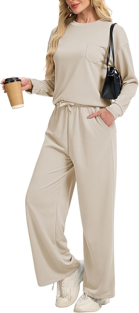 Knitted Long-sleeved Top Casual Wide-leg Trousers Suit