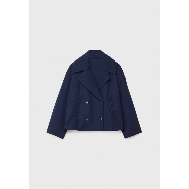 Ins Double-breasted Lapel Blazer Jacket Fashion Loose Woolen Short Coat Elegant Commuting Women's Clothing - Fourth Pyramid USA
