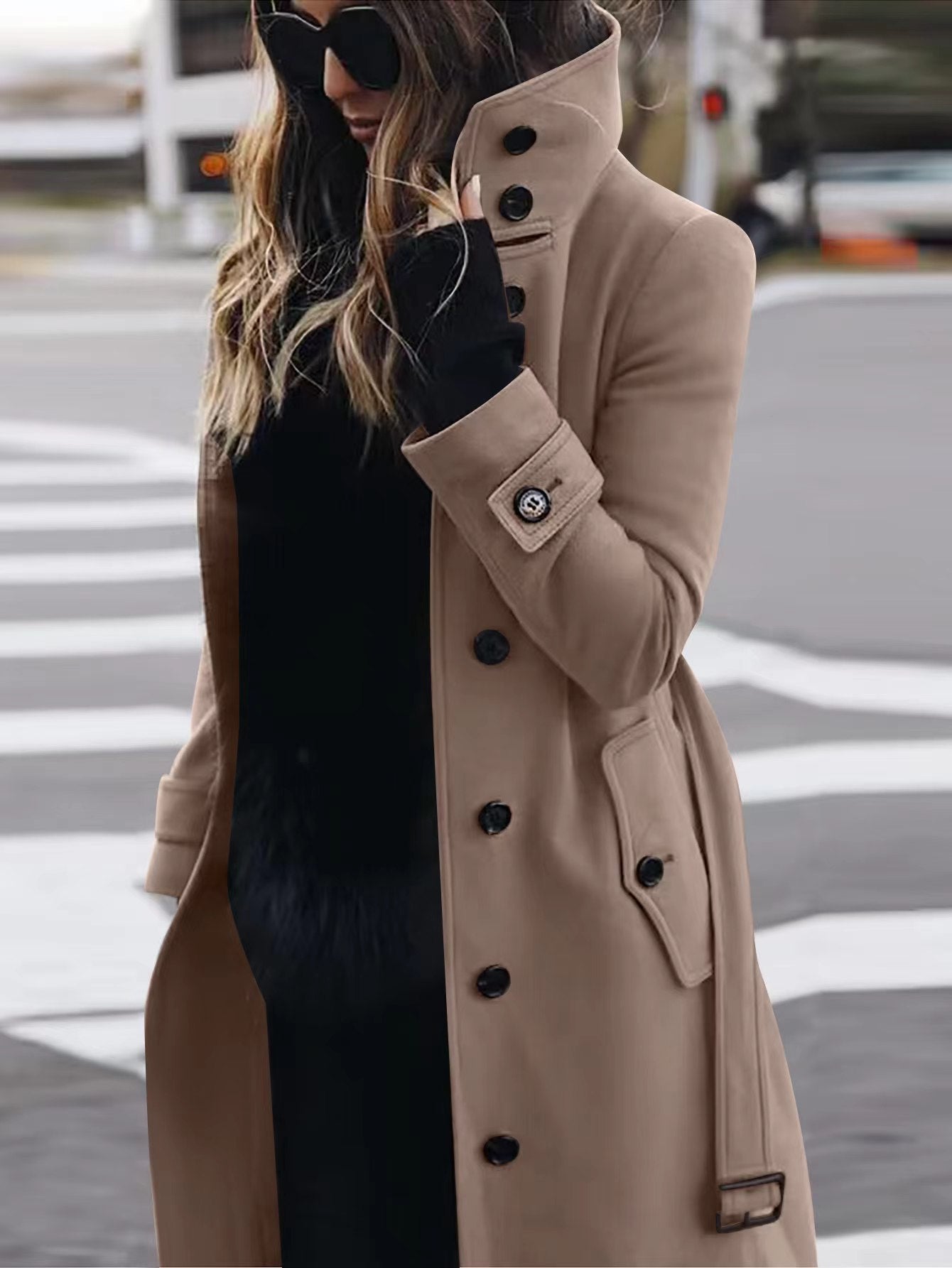 Autumn Winter New Woolen Coat Women's Slim Fit Cardigan Large Coat Women Long Sleeve Single Breasted Stand Collar Woolen Coat - Fourth Pyramid USA
