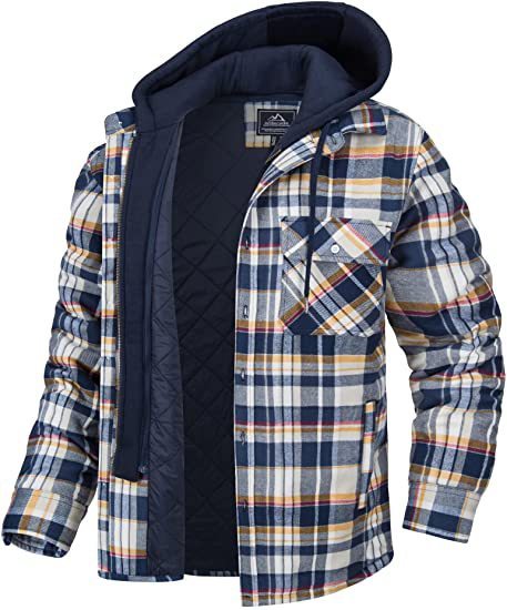 Men's Plaid Hooded Coat Winter Warm Button Zip-up Jacket Fashion Casual Thick Padded Long Sleeves Outerwear Clothing - Fourth Pyramid USA