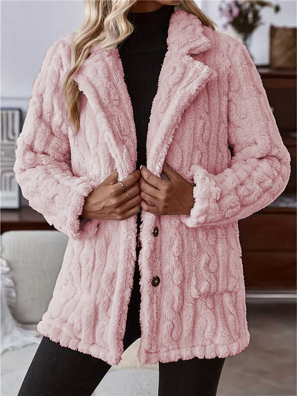 Double-sided Plush Water Ripple Button Cardigan Pocket Lapel Casual Top Jacket - Fourth Pyramid USA
