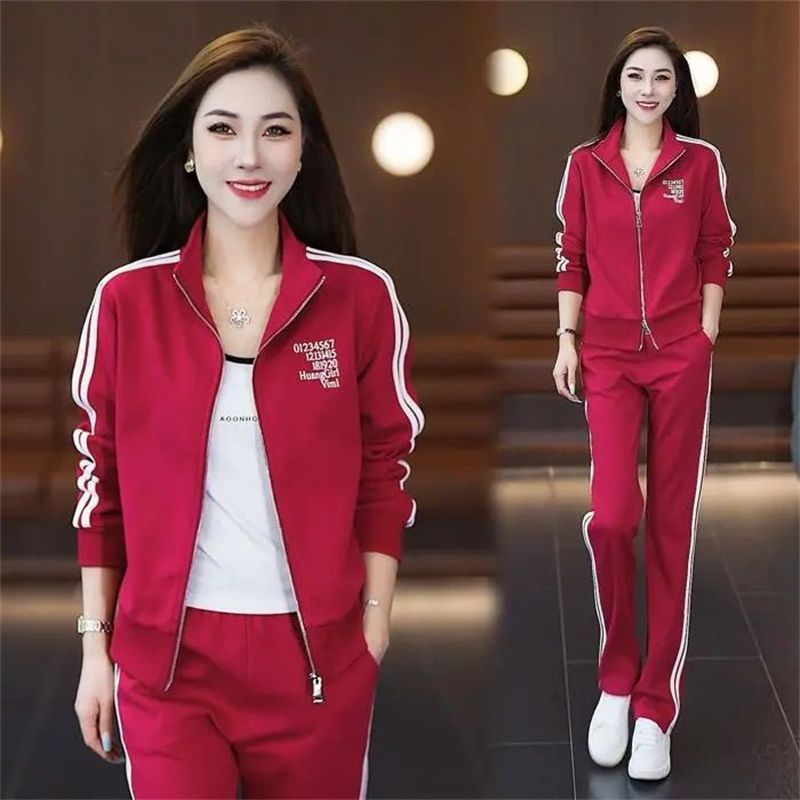 Casual Sports Women's Fashionable Stylish Coat Straight-leg Pants Plus Size Two-piece Suit - Fourth Pyramid USA