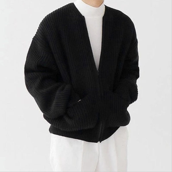 Men Zip Up Knitted Cardigan Lined Funnel Neck Jumper Sweater Pockets Coat All Seasons Comfortable Soft Long Sleeve - Fourth Pyramid USA