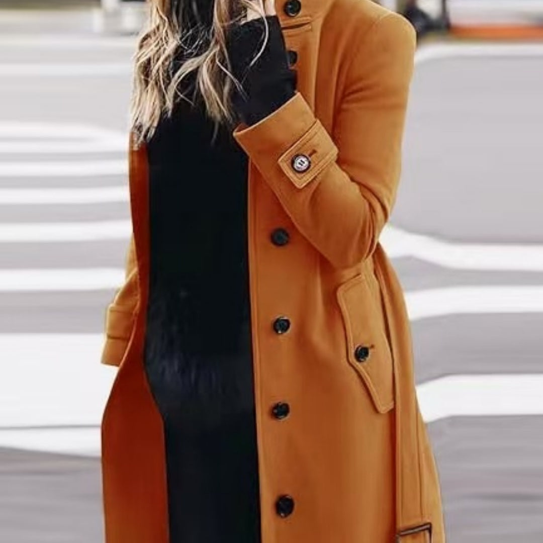 Autumn Winter New Woolen Coat Women's Slim Fit Cardigan Large Coat Women Long Sleeve Single Breasted Stand Collar Woolen Coat - Fourth Pyramid USA
