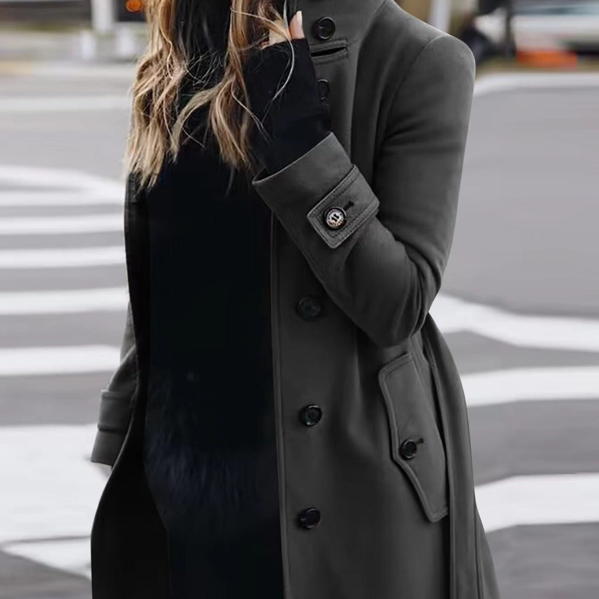 Autumn Winter New Woolen Coat Women's Slim Fit Cardigan Large Coat Women Long Sleeve Single Breasted Stand Collar Woolen Coat - Fourth Pyramid USA
