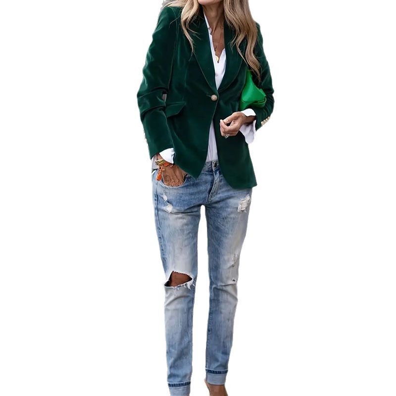 Velvet Lapel Casual Suit Business Fashion Slim Single-breasted Jacket Outwear Clothing For Women - Fourth Pyramid USA