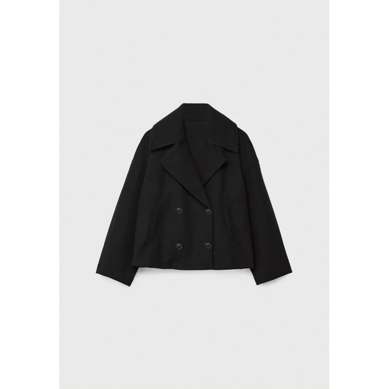 Ins Double-breasted Lapel Blazer Jacket Fashion Loose Woolen Short Coat Elegant Commuting Women's Clothing - Fourth Pyramid USA