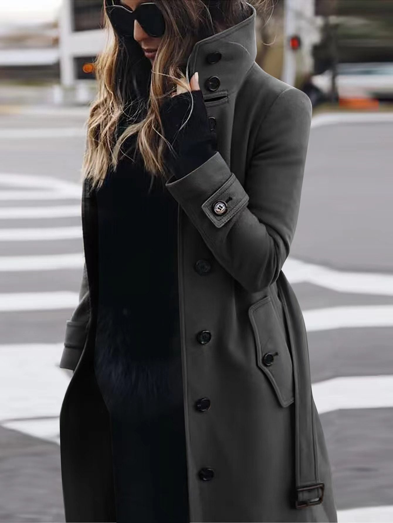 Autumn Winter New Woolen Coat Women's Slim Fit Cardigan Large Coat Women Long Sleeve Single Breasted Stand Collar Woolen Coat - Fourth Pyramid USA