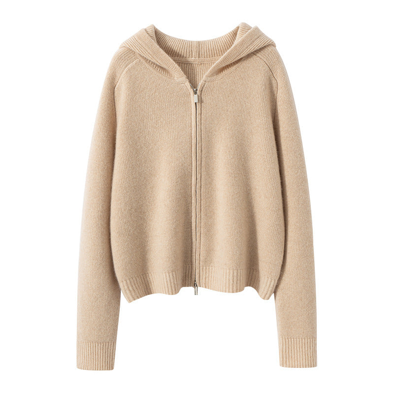 Women's Cashmere Hooded Zip Cardigan Sweater - Fourth Pyramid USA