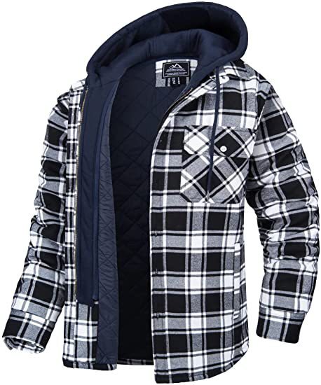 Men's Plaid Hooded Coat Winter Warm Button Zip-up Jacket Fashion Casual Thick Padded Long Sleeves Outerwear Clothing - Fourth Pyramid USA