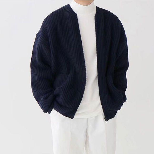 Men Zip Up Knitted Cardigan Lined Funnel Neck Jumper Sweater Pockets Coat All Seasons Comfortable Soft Long Sleeve - Fourth Pyramid USA
