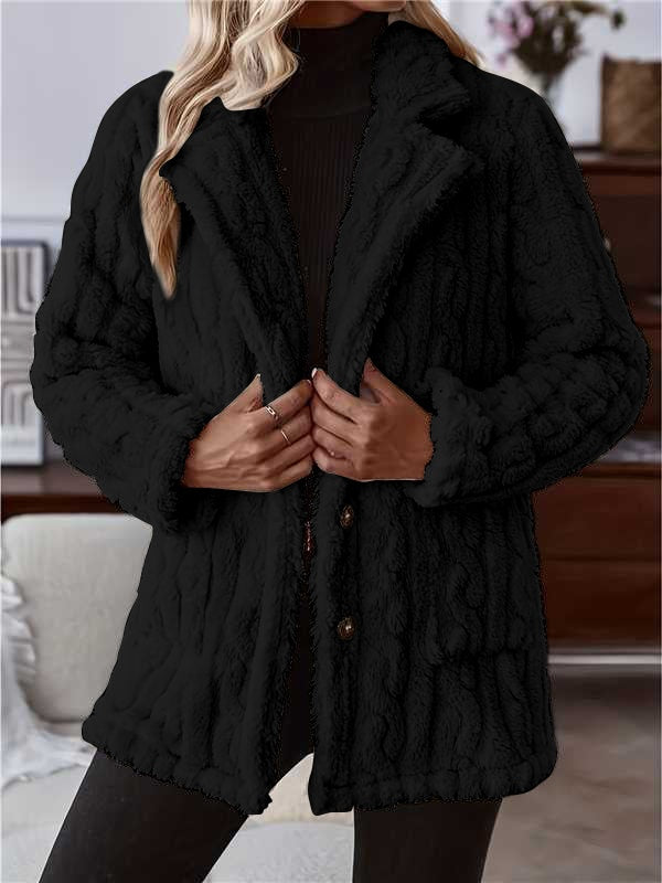 Double-sided Plush Water Ripple Button Cardigan Pocket Lapel Casual Top Jacket - Fourth Pyramid USA