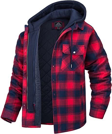 Men's Plaid Hooded Coat Winter Warm Button Zip-up Jacket Fashion Casual Thick Padded Long Sleeves Outerwear Clothing - Fourth Pyramid USA