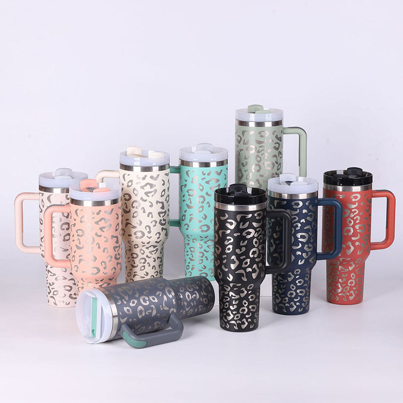 40 Oz Tumbler With Handle Straw Insulated, Stainless Steel Spill Proof Vacuum Coffee Cup Tumbler With Lid Tapered Mug Gifts For Valentine Lover Suitable For Car Gym Office Travel - Fourth Pyramid USA