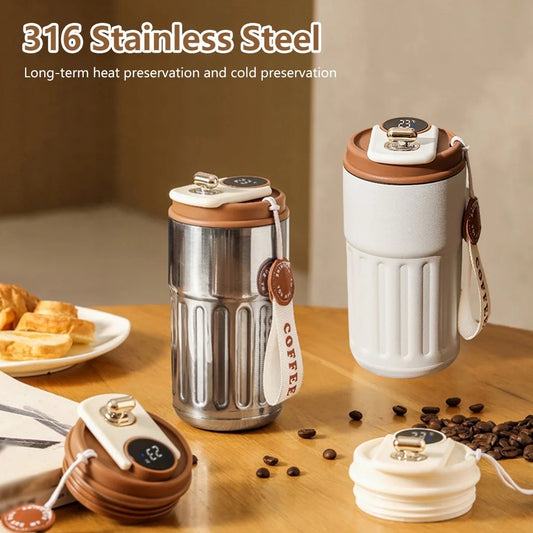 Smart Digital Thermal Bottle Portable Coffee Mug Stainless Steel Water Bottle In-Car Insulated Cup Keep Cold Vacuum Flasks 450ml - Fourth Pyramid USA