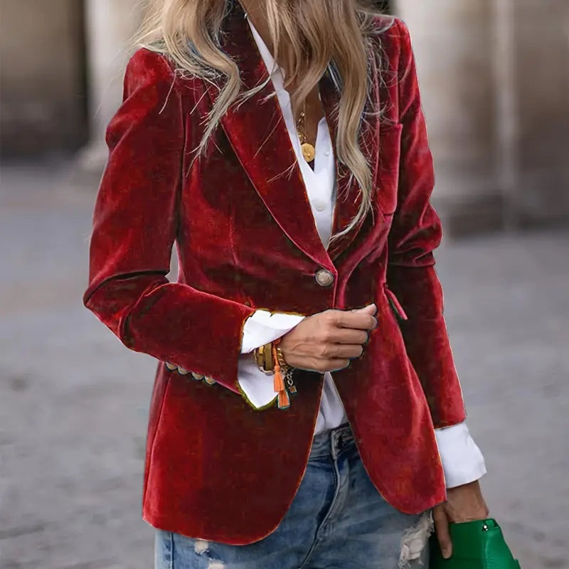 Velvet Lapel Casual Suit Business Fashion Slim Single-breasted Jacket Outwear Clothing For Women - Fourth Pyramid USA