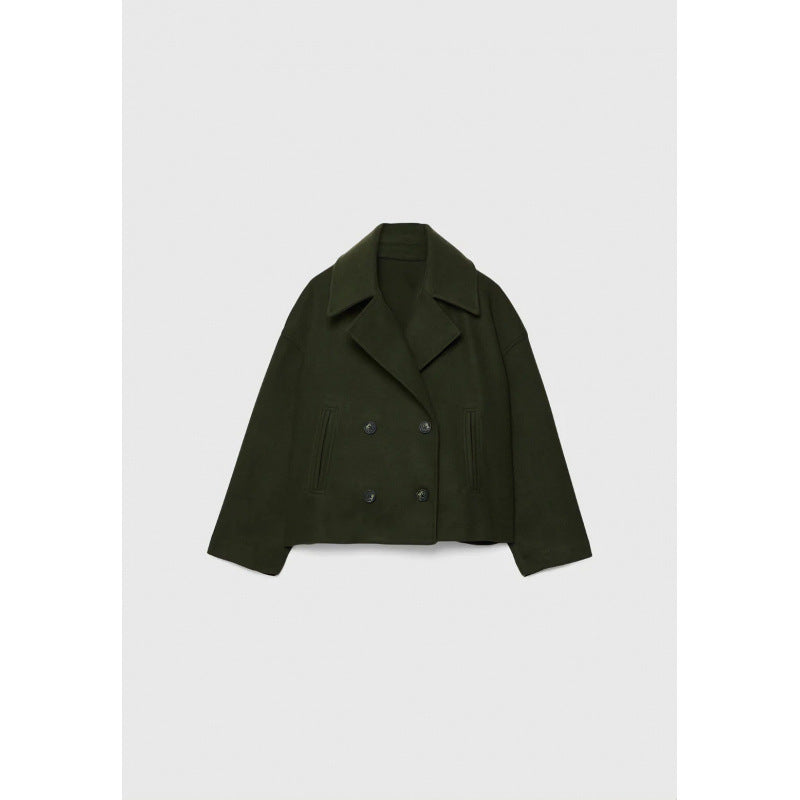 Ins Double-breasted Lapel Blazer Jacket Fashion Loose Woolen Short Coat Elegant Commuting Women's Clothing - Fourth Pyramid USA