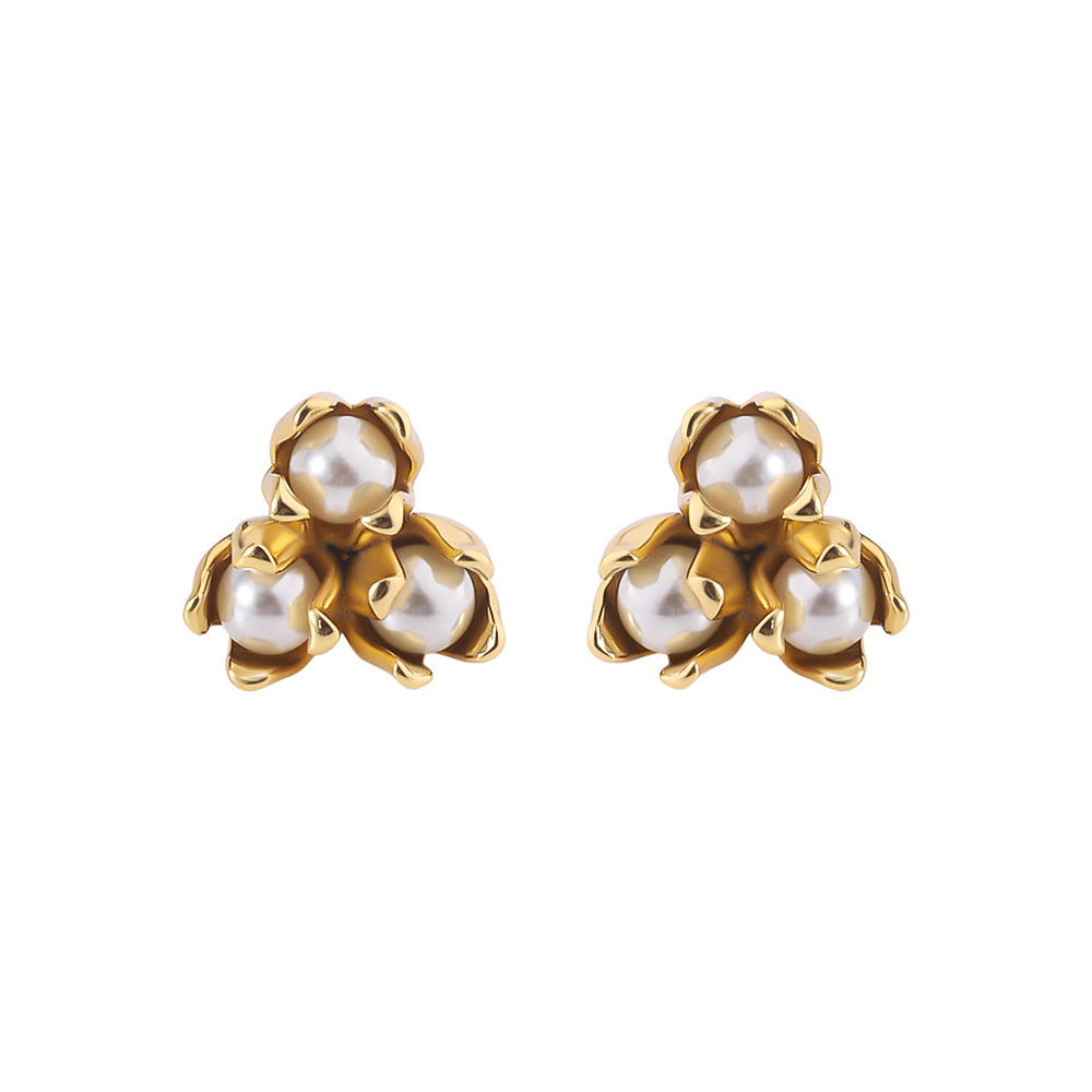 Stainless Steel Earrings Temperament Colorfast Plating 18K Dold Pearl